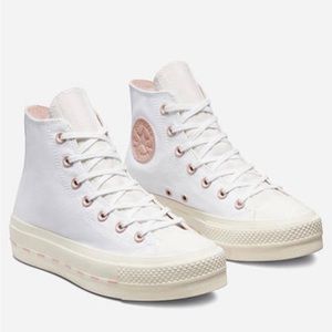 Platform Cream and Pink Converse High Top Sneakers Size 5.5